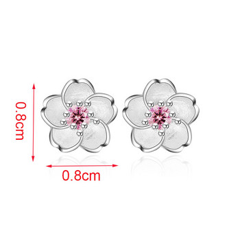 Cherry Flower Blossoms Flower Crystal Stud σκουλαρίκια Ασημί Χρώμα Καρφώματα αυτιών Γυναικεία Εκλεκτά κοσμήματα Δώρο γενεθλίων για την ημέρα της μητέρας