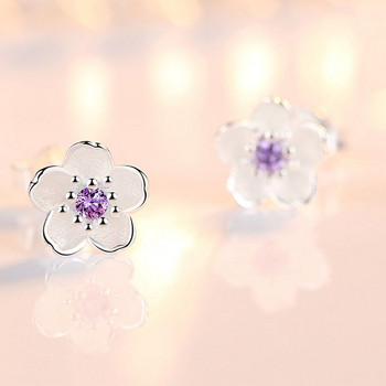 Cherry Flower Blossoms Flower Crystal Stud σκουλαρίκια Ασημί Χρώμα Καρφώματα αυτιών Γυναικεία Εκλεκτά κοσμήματα Δώρο γενεθλίων για την ημέρα της μητέρας