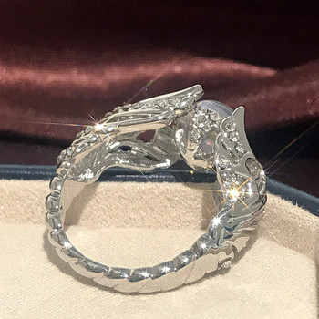 Anillos Yuzuk Сребърни горещи бижута Пръстен Винтидж Цветен голям кръгъл пръстен Дамски пръстен с ангелски крила Лунен камък Femme Jewelry