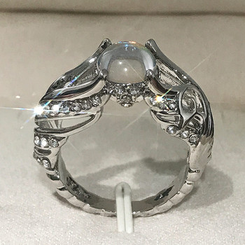 Anillos Yuzuk Ασημένιο καυτό δαχτυλίδι κοσμήματος Vintage πολύχρωμο μεγάλο κυκλικό κομμένο γυναικείο δαχτυλίδι με φτερά αγγέλου Moonstone Femme κοσμήματα