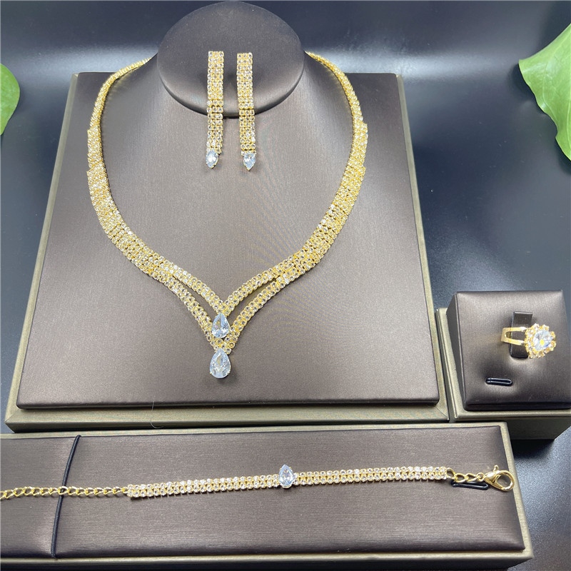 Set de bijuterii de mireasa cu stras de culoare argintie, cercei, colier, nunta, geometrice, elegante, romantice, seturi de bijuterii pentru domnisoara de onoare, angro