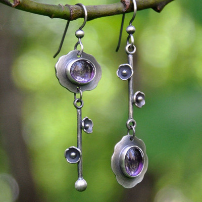 ретро сребърни цветни обеци с капки аквамарин Висящи обеци за дамски подарък Парти бижута