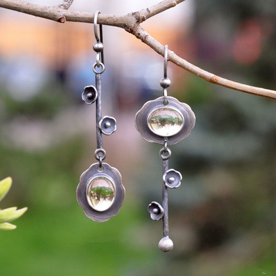 ретро сребърни цветни обеци с капки аквамарин Висящи обеци за дамски подарък Парти бижута