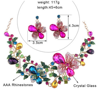Модни сватбени бижута Цветни кристални кристали Колие Комплект обеци за жени Дубай Комплекти булчински бижута