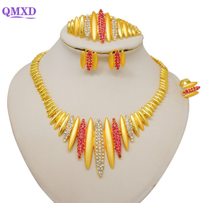Madingas Nigerijos Dubajaus aukso spalvos papuošalų rinkinys moterims kutais ilgos grandinėlės nuotakos ilgi karoliai apyrankės auskarų žiedai vestuviniai rinkiniai