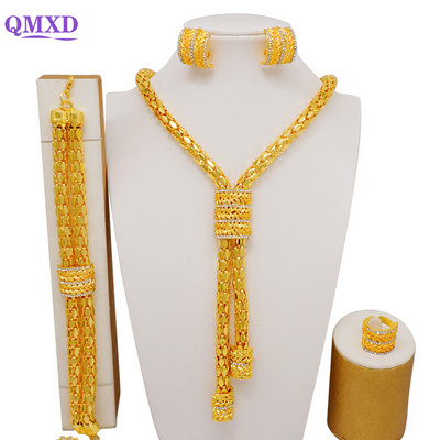 Madingas Nigerijos Dubajaus aukso spalvos papuošalų rinkinys moterims kutais ilgos grandinėlės nuotakos ilgi karoliai apyrankės auskarų žiedai vestuviniai rinkiniai