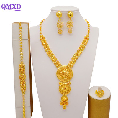 Madingas Nigerijos Dubajaus aukso spalvos papuošalų rinkinys moterims kutais ilgos grandinėlės nuotakos ilgi karoliai apyrankės auskarų žiedai vestuviniai rinkiniai