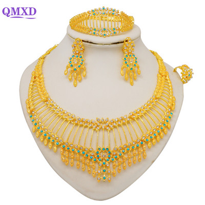 Madingas Nigerijos Dubajaus aukso spalvos papuošalų rinkinys moterims kutais ilgos grandinėlės nuotakos ilgi karoliai apyrankės auskarų žiedai vestuviniai rinkiniai