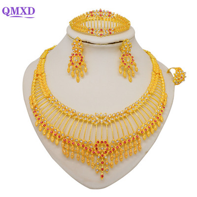 Madingas Nigerijos Dubajaus aukso spalvos papuošalų rinkinys moterims kutais ilgos grandinėlės nuotakos ilgi karoliai apyrankės auskarų žiedai vestuviniai rinkiniai