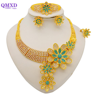 Madingas Nigerijos Dubajaus aukso spalvos papuošalų rinkinys moterims kutais ilgos grandinėlės nuotakos ilgi karoliai apyrankės auskarų žiedai vestuviniai rinkiniai