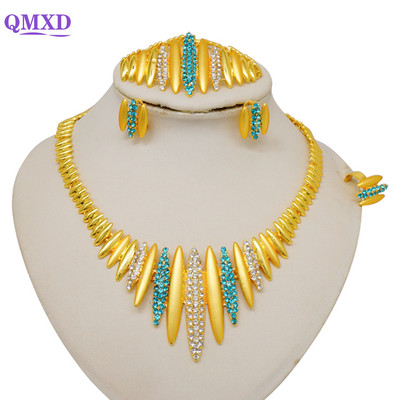 Madingas Nigerijos Dubajaus aukso spalvos papuošalų rinkinys moterims kutais ilgos grandinėlės nuotakos ilgi karoliai apyrankės auskarų žiedai vestuviniai rinkiniai