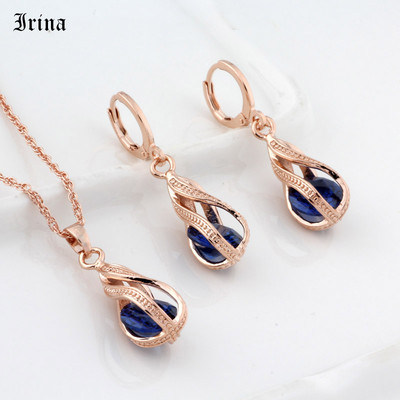 Nou cadou la modă Set de cercei lungi de culoare aur roz pentru femei Seturi de bijuterii cu zircon cubic neregulat de nuntă