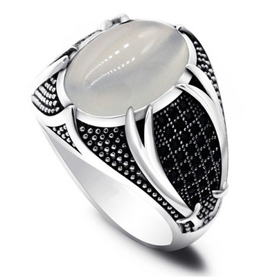 Inel de piatră de agat natural oval mare vintage pentru bărbați incrustat retro galben și roșu cu zirconiu furnici inel pentru femei verigheta bijuterii turcești