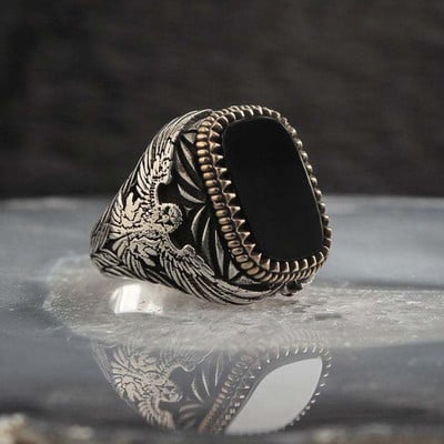 Inel de piatră de agat natural oval mare vintage pentru bărbați incrustat retro galben și roșu cu zirconiu furnici inel pentru femei verigheta bijuterii turcești