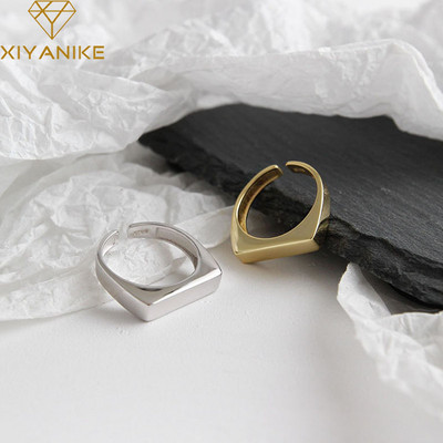 XIYANIKE Сребърни цветни отварящи се пръстени Корейски прост геометричен правоъгълник Ръчно изработени бижута Сватбени аксесоари за жени Подарък