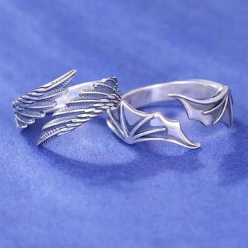 Angel Demon Wing Пръстени за двойки за жени, мъже, подходящи за най-добър приятел, модерен обещаващ пръстен за тийнейджъри, палец, бижута, годежни