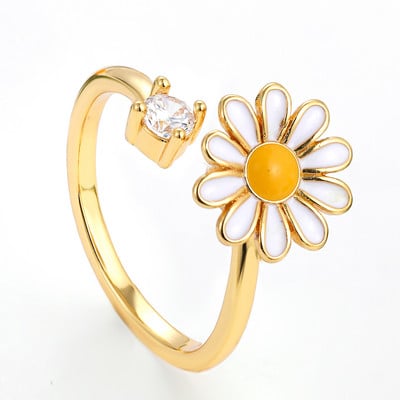 Inele de anxietate anti-stres Fidget pentru femei Inele rotative de floarea soarelui, din oțel inoxidabil, placate cu aur, rotative, Steaua Soarelui