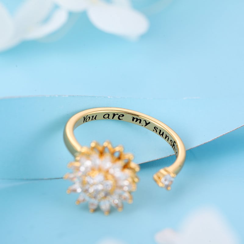 Inele de anxietate anti-stres Fidget pentru femei Inele rotative de floarea soarelui, din oțel inoxidabil, placate cu aur, rotative, Steaua Soarelui