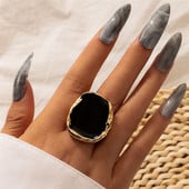 Inel mare de piatră neagră, metal boem, pentru bărbați și femei, farmec cu picurare de ulei, inel mare, gotic, cadou de bijuterii din oțel inoxidabil