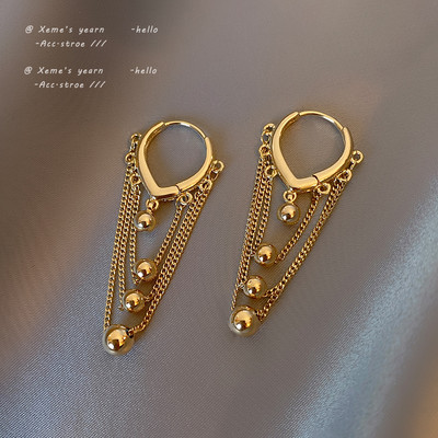 European and American Temperament Water Drop Ear Button Μεταλλικό σκουλαρίκι με φούντα μπάλα για γυναίκες κορίτσια σε κοσμήματα μόδας πάρτι δώρο