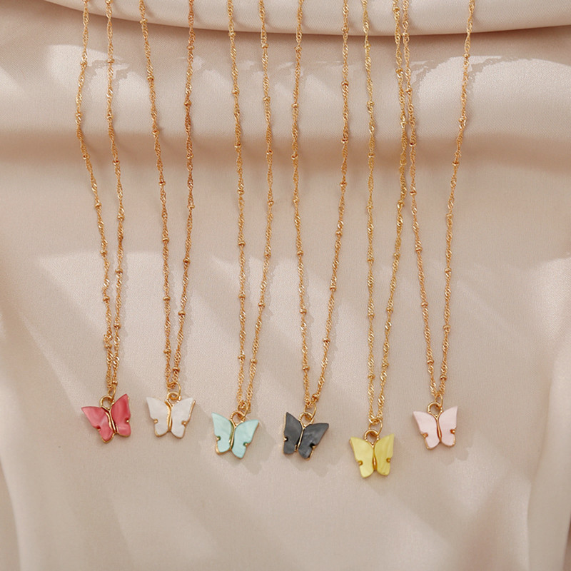 2022. Nova akrilna ogrlica s leptirima u boji za žene, retro jednostavni svestrani set nakita od kristala, naušnice, ogrlica, nakit, poklon