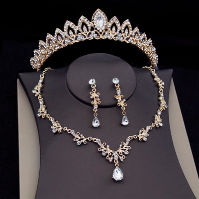 Seturi de bijuterii de mireasă de cristal de modă pentru femei Tiare Cercei Colier Coroana Rochie de mireasă Set de bijuterii de mireasă Accesorii