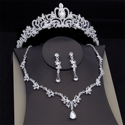 Seturi de bijuterii de mireasă de cristal de modă pentru femei Tiare Cercei Colier Coroana Rochie de mireasă Set de bijuterii de mireasă Accesorii