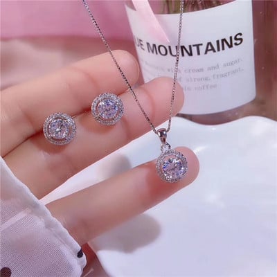CC Seturi de bijuterii fine pentru femei placate cu aur alb cubic zirconia inel cercei coliere pandantive Bijoux nunta CCAS228
