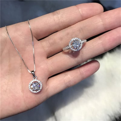 CC Seturi de bijuterii fine pentru femei placate cu aur alb cubic zirconia inel cercei coliere pandantive Bijoux nunta CCAS228