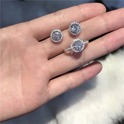 CC Seturi de bijuterii fine pentru femei placate cu aur alb cubic zirconia inel cercei coliere pandantive Bijoux nunta CCAS228
