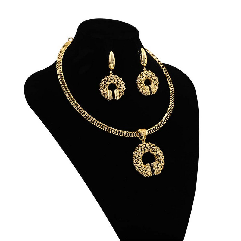 1Sada náhrdelníkov a náušníc, sada šperkov v zlatej farbe pre dievčatá, módny klasický štýl, sada náhrdelníkov a náušníc pre ženy