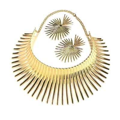 Africa coliere Set de bijuterii de culoare aurie metal mare cuplu exagerat Choker colier Set de cercei bijuterii Steampunk african 2022