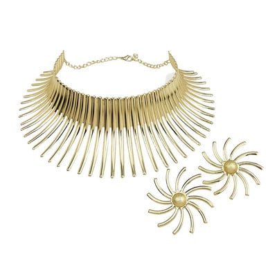 Africa coliere Set de bijuterii de culoare aurie metal mare cuplu exagerat Choker colier Set de cercei bijuterii Steampunk african 2022