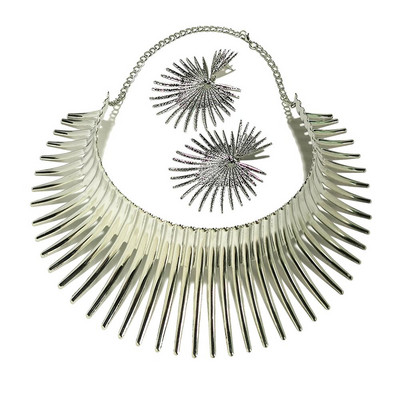 Africa coliere Set de bijuterii de culoare aurie metal mare cuplu exagerat Choker colier Set de cercei bijuterii Steampunk african 2022
