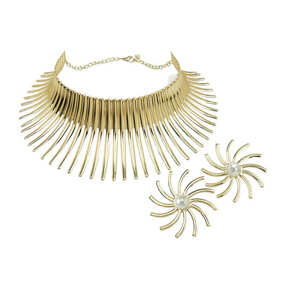Africa coliere Set de bijuterii de culoare aurie metal mare cuplu exagerat Choker colier Set de cercei bijuterii Steampunk african 2022