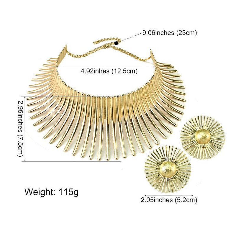 Africa coliere Set de bijuterii de culoare aurie metal mare cuplu exagerat Choker colier Set de cercei bijuterii Steampunk african 2022