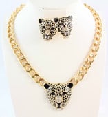 Fashion Culoare Auriu Negru Emailat Leopard Pandantiv Statement Colier Cercei Set Bijuterii