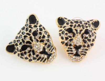 Fashion Culoare Auriu Negru Emailat Leopard Pandantiv Statement Colier Cercei Set Bijuterii