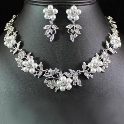 Colier de perle artificiale cu strass de lux pentru femei, cercei, set de bijuterii de mireasa de nunta, set de bijuterii de lux stralucitoare, bijuterii de nunta pentru femei
