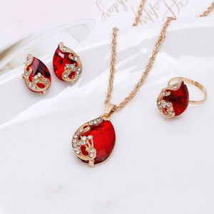 Delysia King 4 bucăți la modă picături de apă set de bijuterii păun colier elegant/cercei/inel pentru cocktail
