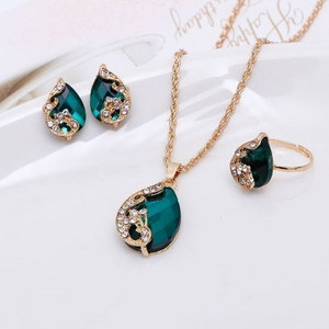 Delysia King 4 bucăți la modă picături de apă set de bijuterii păun colier elegant/cercei/inel pentru cocktail