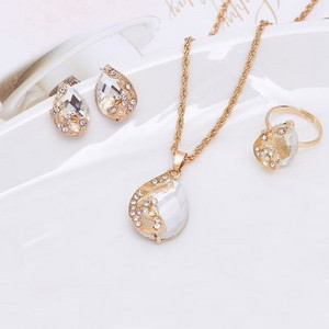 Delysia King 4 bucăți la modă picături de apă set de bijuterii păun colier elegant/cercei/inel pentru cocktail