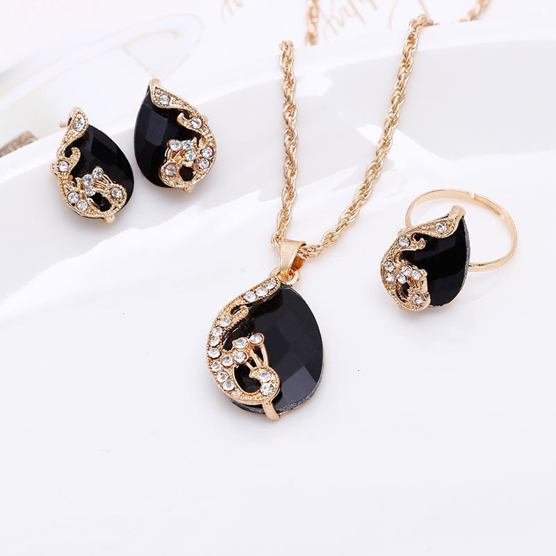 Delysia King 4 bucăți la modă picături de apă set de bijuterii păun colier elegant/cercei/inel pentru cocktail