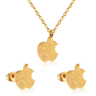 LUXUSTEEL Set de colier de mireasă de culoare aurie Colier cu pandantiv în formă de măr Cercei drăguți Brinco Party Set de bijuterii pentru copii din oțel inoxidabil