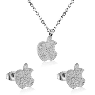 LUXUSTEEL Set de colier de mireasă de culoare aurie Colier cu pandantiv în formă de măr Cercei drăguți Brinco Party Set de bijuterii pentru copii din oțel inoxidabil