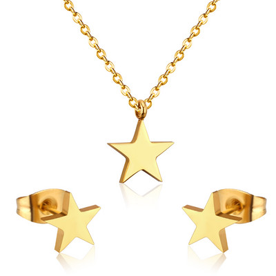 LUXUSTEEL Set de colier de mireasă de culoare aurie Colier cu pandantiv în formă de măr Cercei drăguți Brinco Party Set de bijuterii pentru copii din oțel inoxidabil