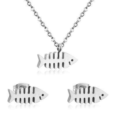 LUXUSTEEL Set de colier de mireasă de culoare aurie Colier cu pandantiv în formă de măr Cercei drăguți Brinco Party Set de bijuterii pentru copii din oțel inoxidabil