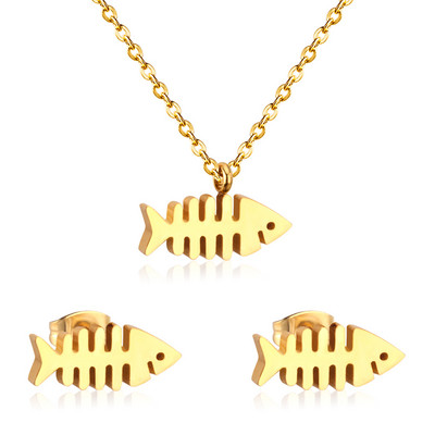 LUXUSTEEL Set de colier de mireasă de culoare aurie Colier cu pandantiv în formă de măr Cercei drăguți Brinco Party Set de bijuterii pentru copii din oțel inoxidabil