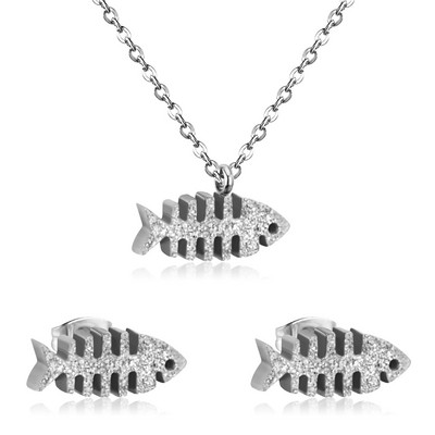 LUXUSTEEL Set de colier de mireasă de culoare aurie Colier cu pandantiv în formă de măr Cercei drăguți Brinco Party Set de bijuterii pentru copii din oțel inoxidabil
