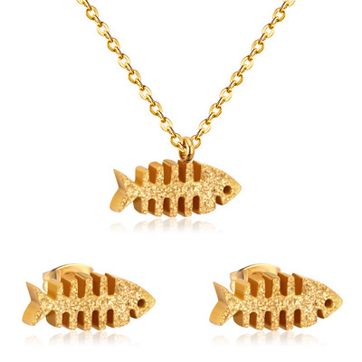 LUXUSTEEL Set de colier de mireasă de culoare aurie Colier cu pandantiv în formă de măr Cercei drăguți Brinco Party Set de bijuterii pentru copii din oțel inoxidabil
